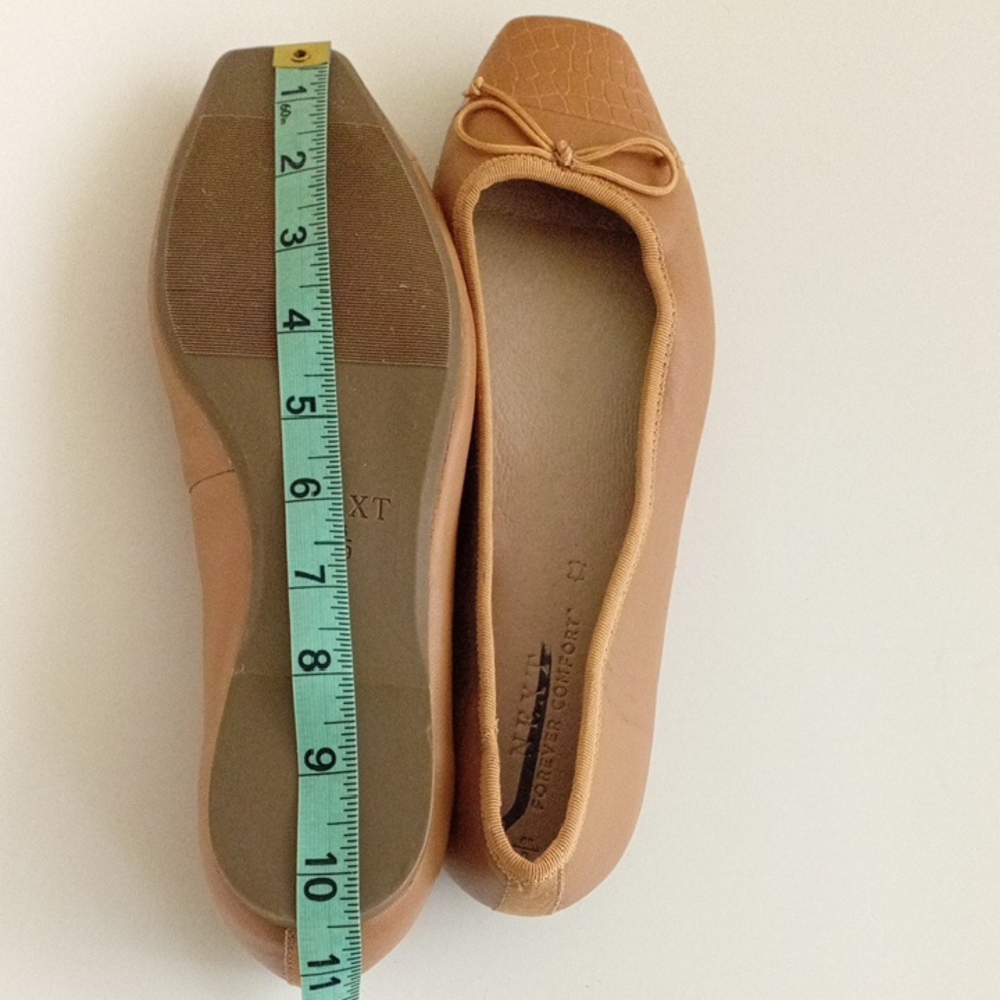 Next Forever Comfort Tan Flats Bow Detail Croc Texture Square Toe Size 6/39